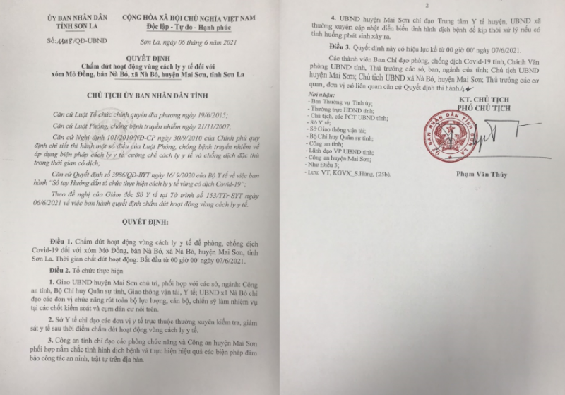 Sơn La: Chấm dứt cách ly y tế tại xã Nà Bó (Sơn La)-dulichgiaitri.vn