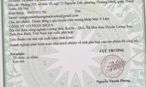 Viên xương khớp Mộc Y Lâm sử dụng giấy tiếp nhận đăng ký giả mạo