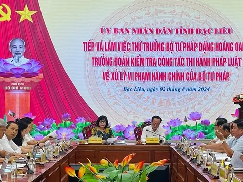 Bộ Tư pháp kiểm tra công tác thi hành pháp luật về xử lý vi phạm hành chính tại Bạc Liêu