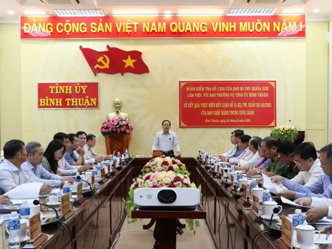 Đoàn kiểm tra của Ban Bí thư làm việc với Ban thường vụ Tỉnh ủy Bình Thuận