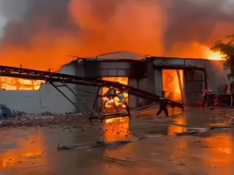 Hiện trường vụ cháy lớn tại nhà xưởng sản xuất bột cá ở Quảng Bình