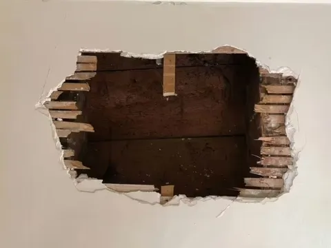 Thấy tiếng động lạ cặp đôi "tá hỏa" phát hiện thứ mắc kẹt trong tường nhà