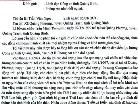 Người cha có con bị lừa sang Campuchia thoát chết trở về, viết thư cảm ơn công an