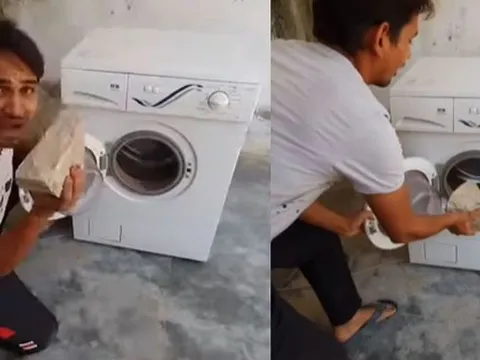 Nam thanh niên thả hòn đá lớn vào máy giặt, diễn biến tiếp theo khiến hàng triệu người "thót tim"