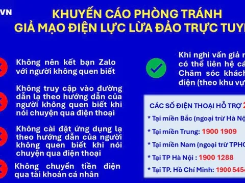 EVN khuyến cáo người dân cảnh giác với 'chiêu trò' giả mạo điện lực để lừa đảo trực tuyến