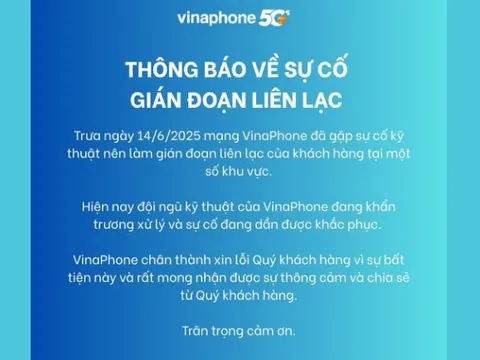 Vinaphone đã khắc phục xong sự cố mất sóng trên diện rộng