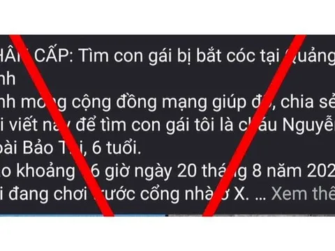 Cảnh báo đăng thông tin giả về bắt cóc trẻ em rồi kêu gọi từ thiện