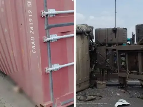 Thùng container rơi khỏi xe, đè 3 thanh niên đi xe máy tử vong