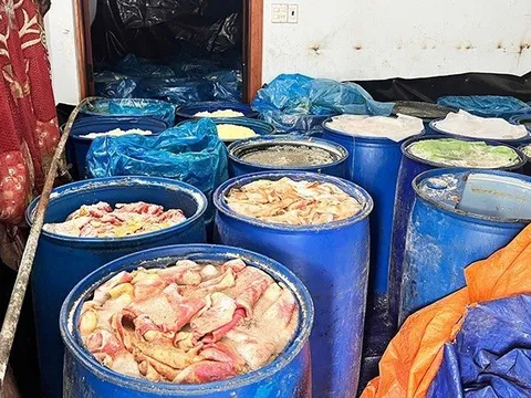 Phát hiện cơ sở sản xuất lạp xưởng dùng nguyên liệu bốc mùi hôi thối
