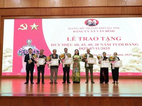 Xã Vân Đình trao Huy hiệu Đảng cho 25 đảng viên tiêu biểu