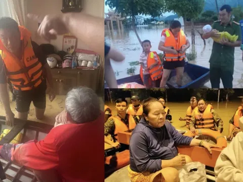 Liều mình giữa dòng nước xiết, người chỉ huy giữ an toàn cho dân