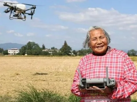 "Bà ngoại siêu ngầu": U90 gây sốt khi lái drone bón phân, bán gạo nline