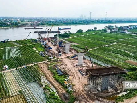 Loạt hạng mục cầu 4.000 tỷ đồng nối Hà Nội - Hưng Yên lộ diện sau 9 tháng thi công