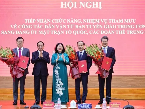 Tiếp nhận chức năng, nhiệm vụ tham mưu công tác dân vận về Đảng ủy MTTQ, các đoàn thể Trung ương