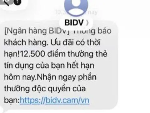 Cảnh báo lừa đảo từ tin nhắn thông báo "điểm thưởng sắp hết hạn"