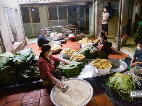 Nhộn nhịp làng bánh chưng Tranh Khúc những ngày cận Tết Nhâm Dần